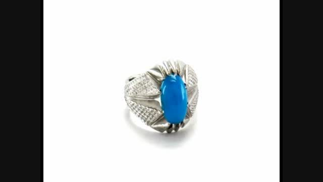 انگشتر فیروزه آمریکایی آبی خوش رنگ یکدست مردانه -کد5358