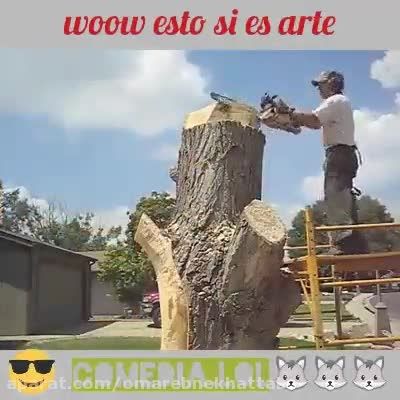 تراش دادن یه درخت بزرگ و ساخته کردن زیباترین مجسمه ها