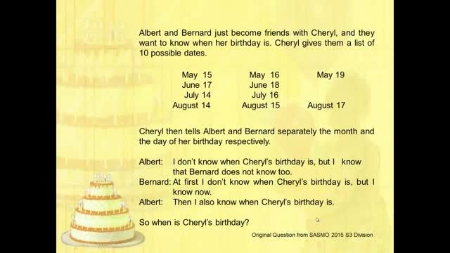معمای تاریخ تولد شریل Cheryl&#039;s Birthday Problem