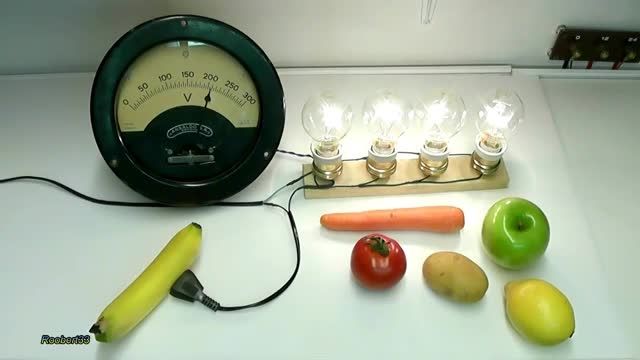 آزمایش عبور ولتاژ برق از میوه جات
