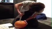 Harry Styles Carving a Pumpkin