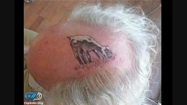 عکس خنده دار از نقاشی باحال روی سر یک پیرمرد کچل