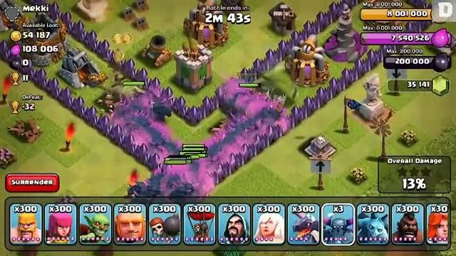 حمله با 300 تا pekka در clash of clans اونم لول اخر!