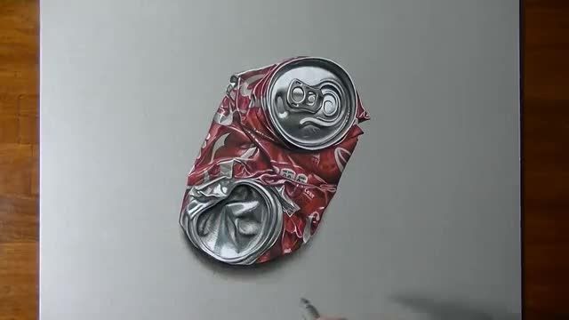 نقاشی ٣ بعدی قوطی نوشابه کوکا کولا له شده