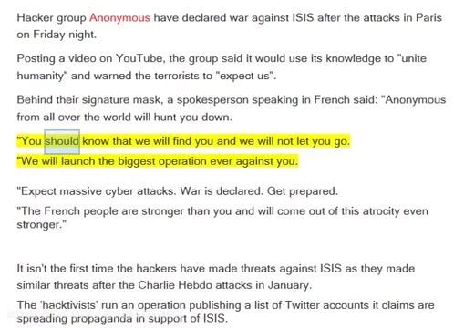 اعلان جنگ گروه Anonymous علیه داعش