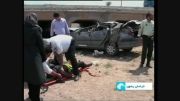 نجات معجزه آسای سرنشینان خودروی پژوی واژگون شده