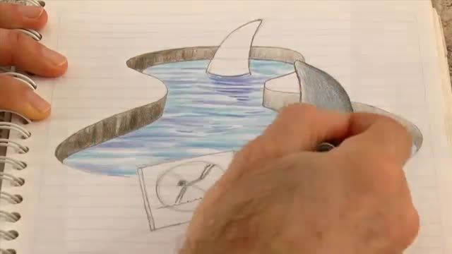 Drawing 3D Sharks on my Notebook! - 3D Anamorphic Drawi