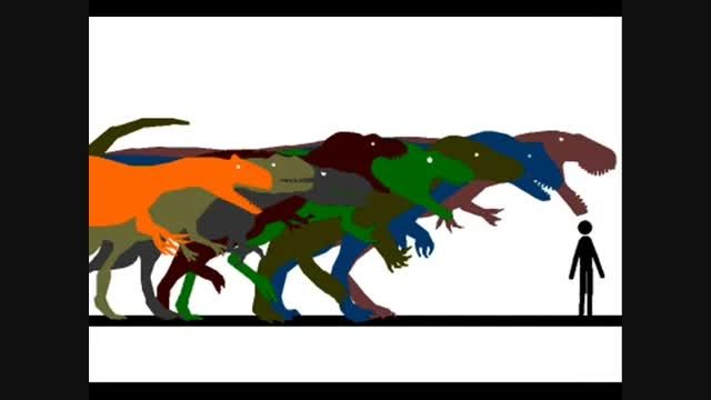 مقایسه ی اندازه ی دایناسور های مختلف با انسان
