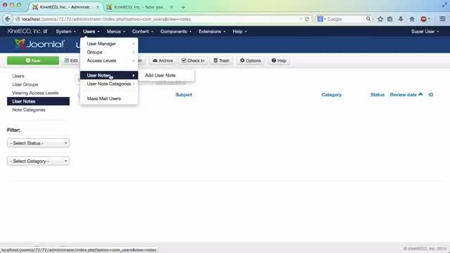 یادداشت گذاشتن برای کاربر در جوملا Joomla