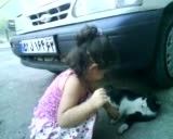 بازی دختر كوچولو با گربه خیابانی