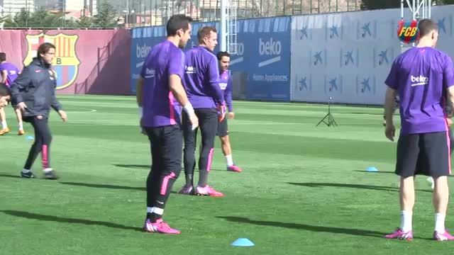 حرکات تماشایی بازیکنان بارسلونا در تمرینات