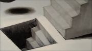 Anamorphic Illusion, Drawing 3D Staircase, Time Lapse