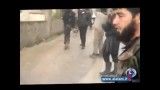 به آتش کشیدن یک حسینیه در سوریه و پایمال کردن پرچمهای امام حسین (ع) و کتابهای دعا. توسط تروریستهای سلفی و خوشحالی انها