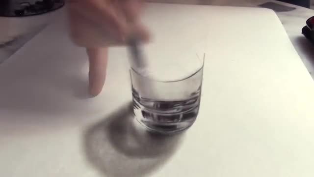 نقاشی سه بعدی از لیوان آب