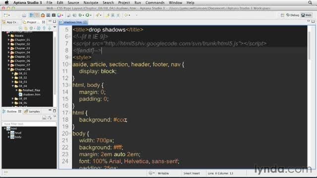 فیلم آموزش Adding Drop Shadows - CSS: Page Layouts