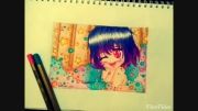 نقاشی من از دختر انیمه ای که توی حمومه _anime girl