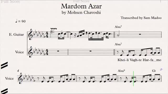 Mardom Azar (Mohsen Chavoshi) sample Midi and Lead shee