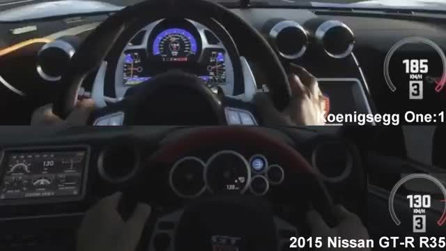 Koenigsegg One:1 vs 2015 Nissan GT-R R35 drag race