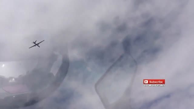 پرواز جت جنگنده روسی در کنار پهپاد MQ-9 Reaper آمریکایی