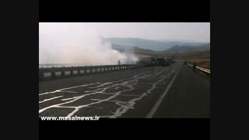 آتش گرفتن اتوبوس در جاده رشت قزوین - ماسال نیوز