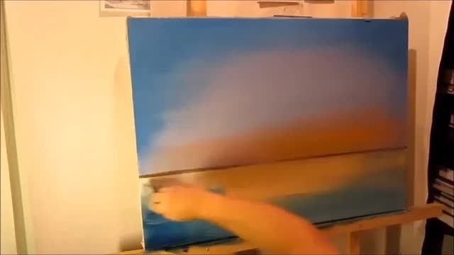 نقاشی از دور نمای دریا با رنگ روغن