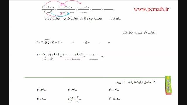 آموزش ریاضی هفتم،فصل هفت7،توان و جذر(از ص 87 تا 88)