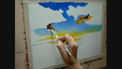 نقاشی غروب دریا با رنگ روغن