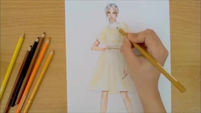 تصویر سازی مد رنگی مداد لباس