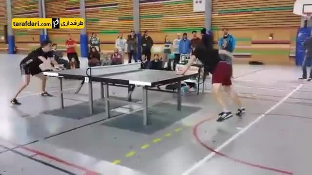 بازی پینگ پنگ جالب با استفاده از ضربه سر
