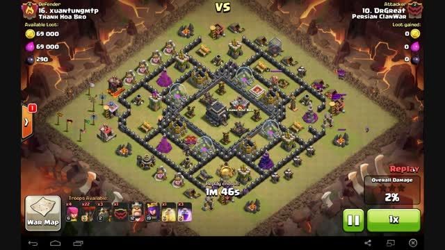 clash of clans ۳ star attack town hall ۹-Lavaloon