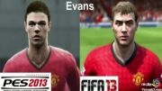 مقایسه چهره بازیکنان منچستر یونایتد در دو بازی PES 2013 و FIFA 2013