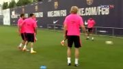 تمرین تیم بارسلونا با اولین حضور نیمار