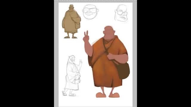 آموزش نقاشی یک راهب بودایی با عینک دودی در محیط دیجیتال