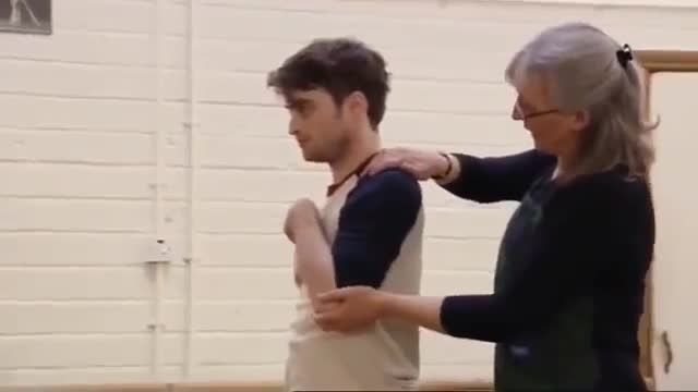 Daniel Radcliffe rehearsing for The Cripple of Inishmaa