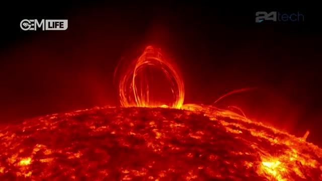 حلقه های آتش در خورشید - (فیلم برداری ماهواره ای)