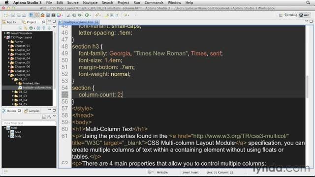فیلم آموزش Creating Multi-Column Te - CSS: Page Layouts