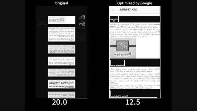 مقایسه بارگذاری صفحات به صورت معمولی و گوگل وب لایت