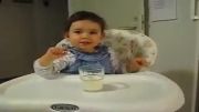 کلیپ خنده دار بچه کوچولو شیر میخورم( قبلا ماست میخورم)