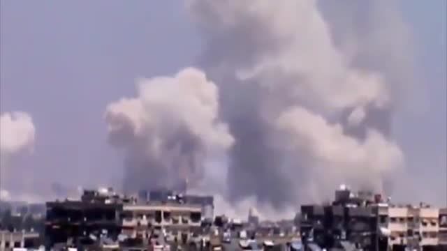 حملات راکتی BM-30 اسمرچ ارتش سوریه به جوبر