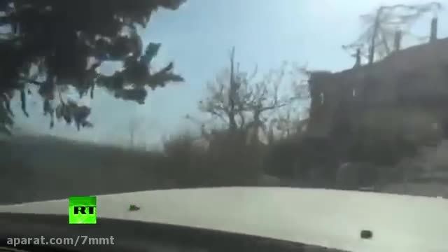 لحظه ای که خودروی خبرنگار روس مورد اصابت قرار گرفت