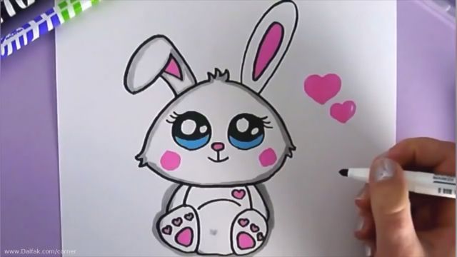 آموزش نقاشی رنگی خرگوش کیوت و ساده برای کودکان