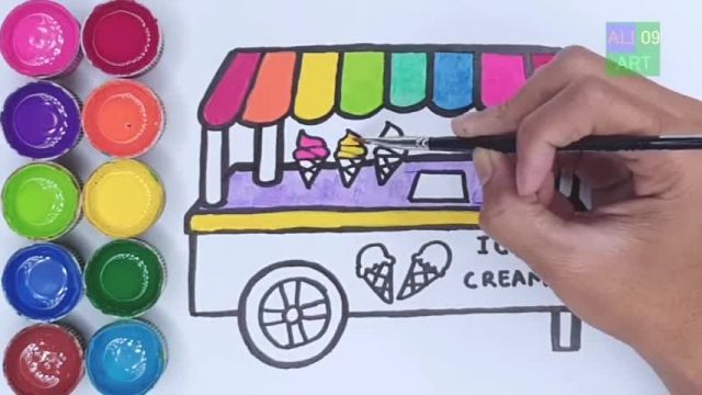 آموزش نقاشی به کودکان -طراحی دکه بستنی فروشی