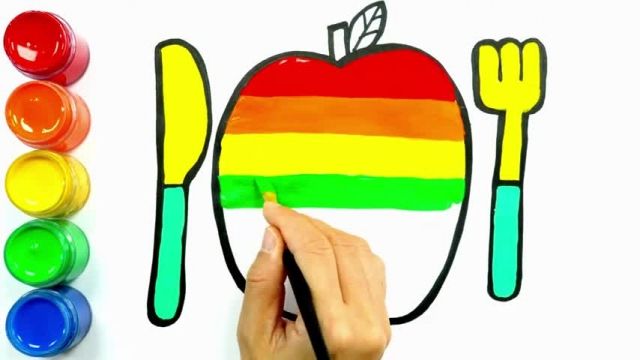 آموزش نقاشی به کودکان - کشیدن سیب و کیک ، چنگال و چاقو