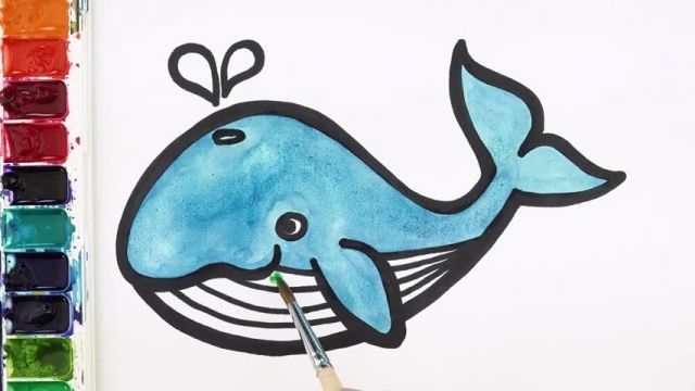 آموزش نقاشی به کودکان - کشیدن نهنگ زیبا 