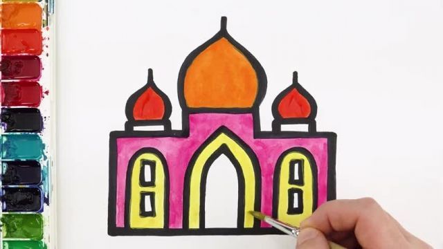 آموزش نقاشی به کودکان - کشیدن مسجد تاج محل