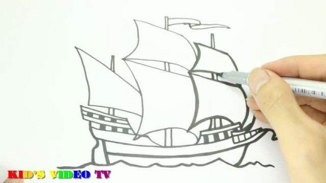 آموزش نقاشی به کودکان - طراحی کشتی زیبا