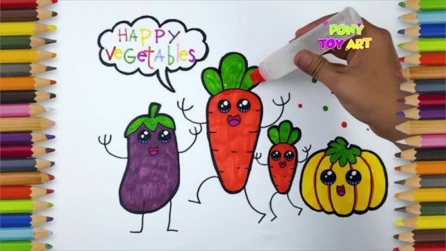 آموزش نقاشی به کودکان - کشیدن سبزیجات بامزه