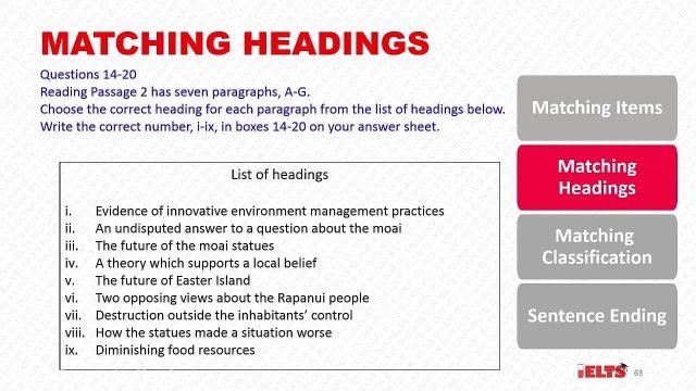 دانلود رایگان دوره کامل آموزش IELTS - ریدینگ - سوالات Matching Heading