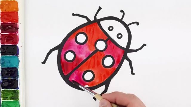 آموزش نقاشی به کودکان - طراحی کفشدوزک و گل
