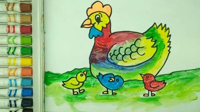 آموزش نقاشی به کودکان - کشیدن مرغ با جوجه